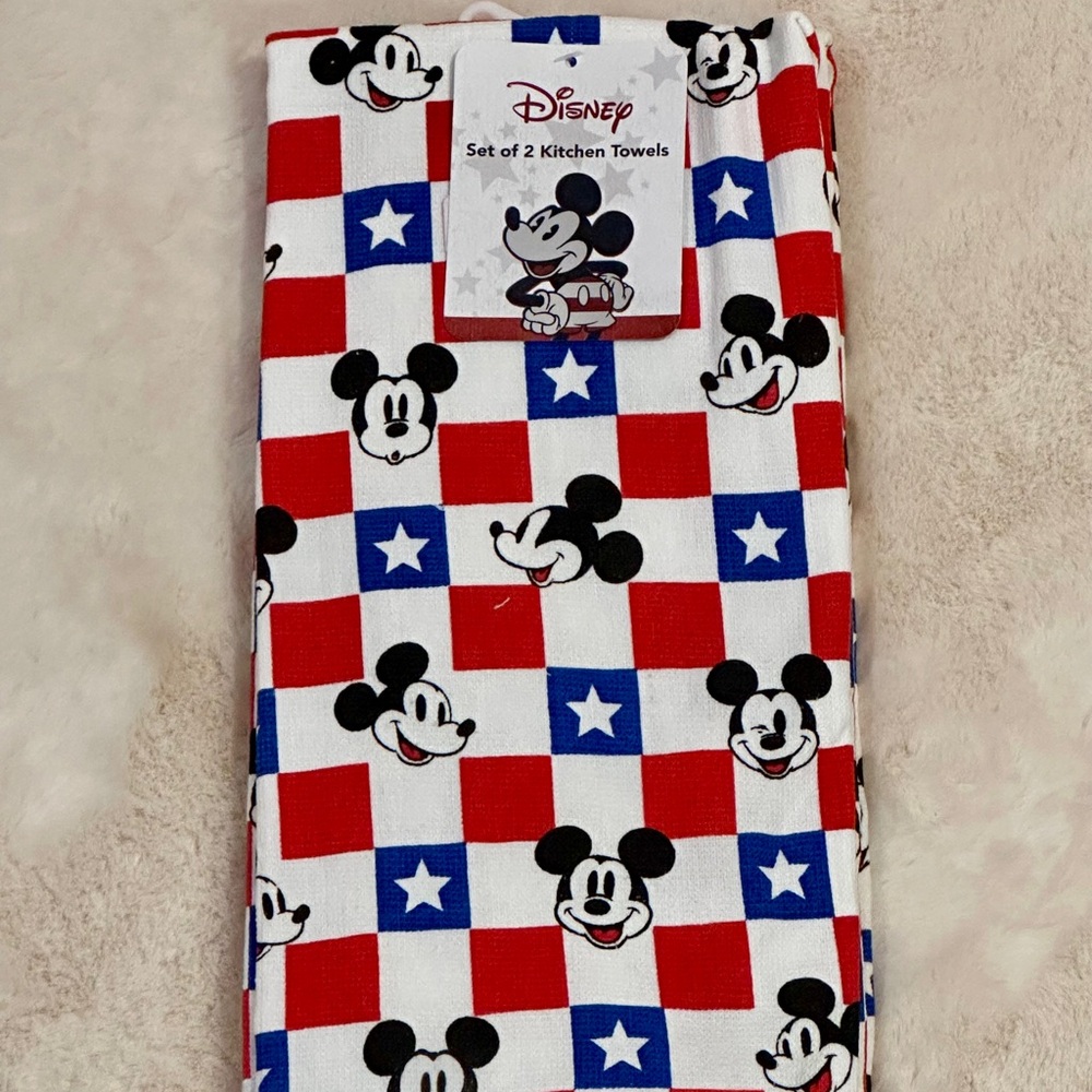 Disney Red White and Blue Mickey Mouse Checked Kitchen Towels
